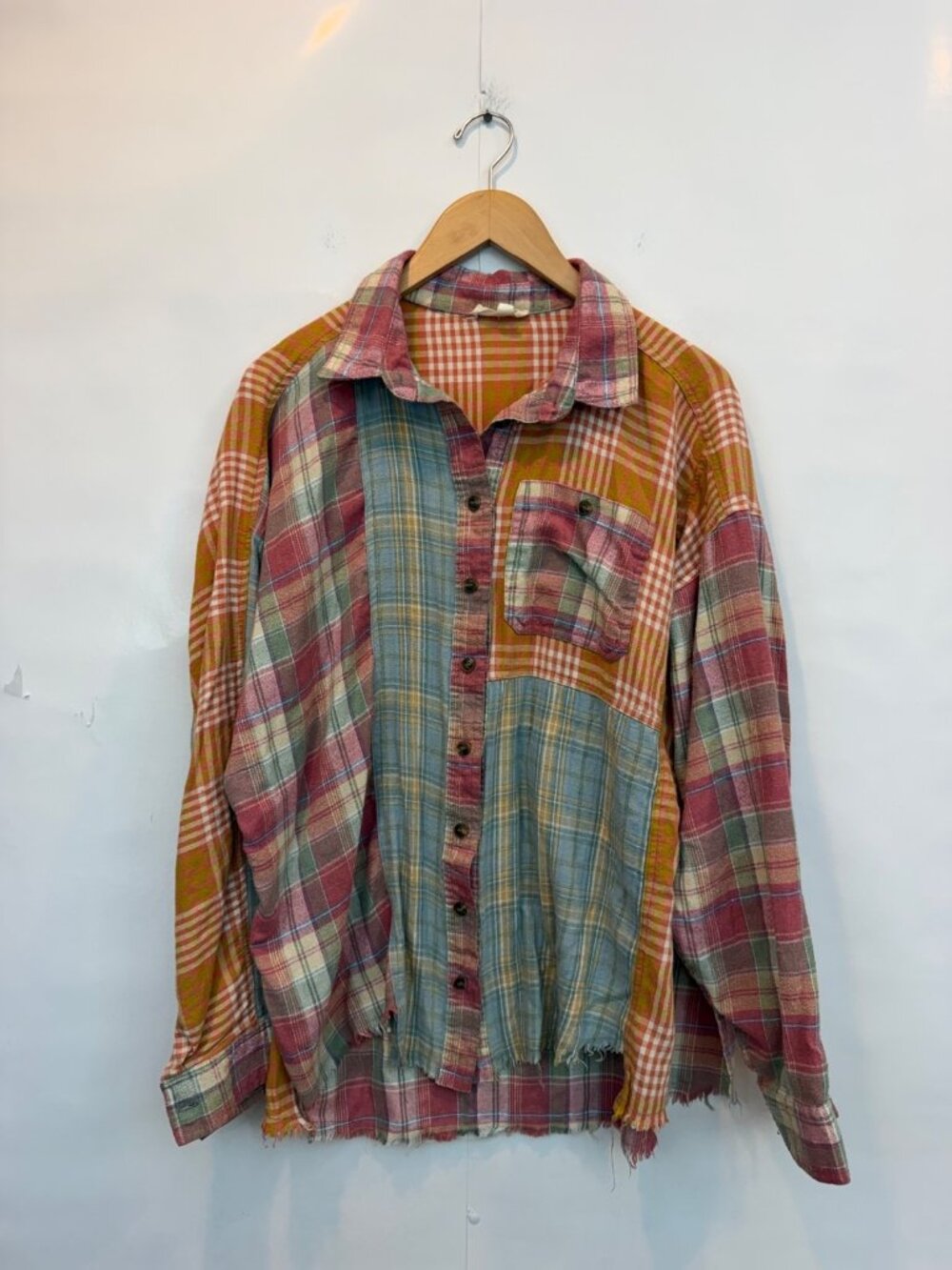 Easel Plaid Mix n Match Flannel Shirt Patchwork Medium Multicolored Cotton Blend - Picture 2 of 7